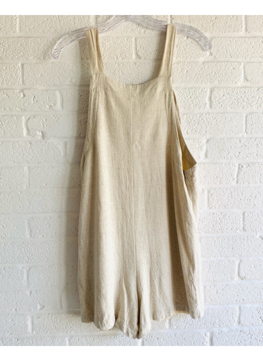 Altar'd State Cream Tan Neutral Linen Romper Shortalls Bohemian Sustainable S